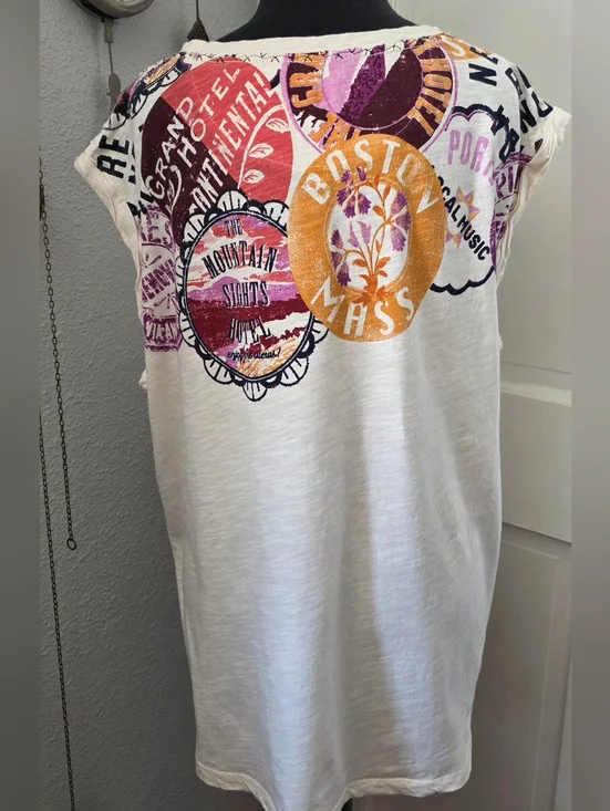 Maeve White Sleeveless Tank with Multicolor Badge Prints - Picture 5 of 9